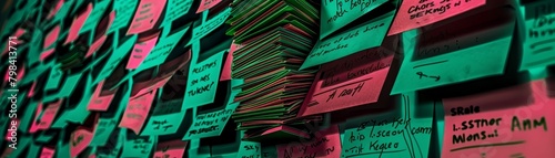 A wall of sticky notes with women s achievements, colorful celebration, individual and collective victories 72