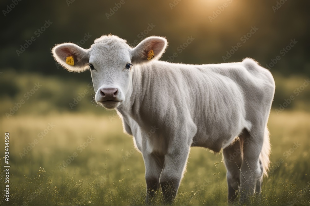 'isolated blue white calf belgian animal black black-and-white cattle cow cut-out domestic farm herbivore on mammal no people nobody one profile half face studio shot vertebrate background'