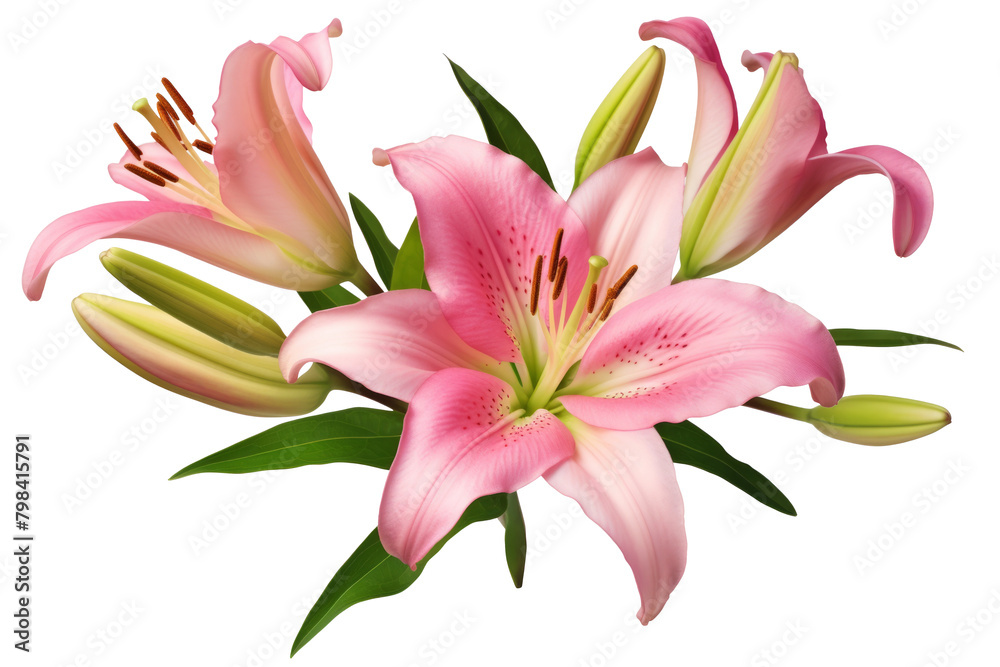 Pink lily flower bouquet isolated on white background for card and decoration Pink lily flower bouquet isolated on white background for card and decoration