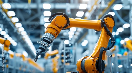 A robotic arm working on an assembly line in an automotive factory