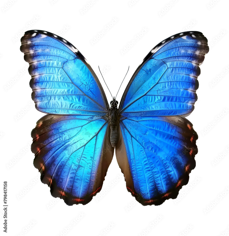 Obraz premium Beautiful blue-white butterfly with spread wings, set against a transparent background. Made with Generative AI Technology