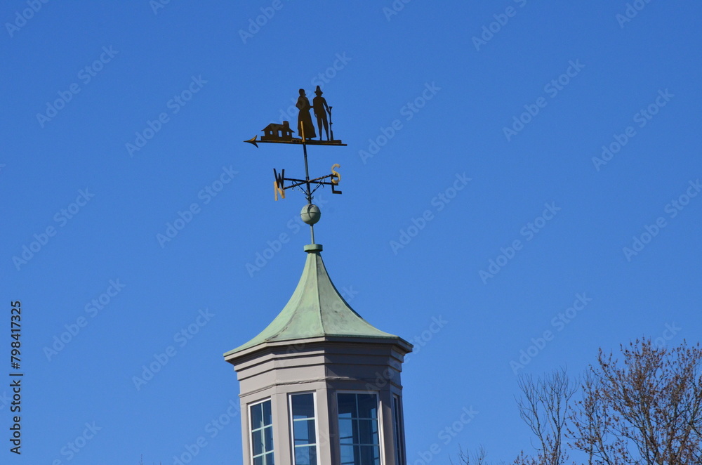 weathervane with cast iron farm workers and home    