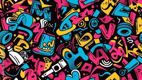 Seamless Patterns - Hip hop elements / Background / Wallpaper / Texture