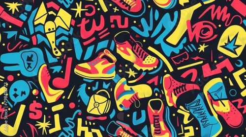 Seamless Patterns - Hip hop elements / Background / Wallpaper / Texture