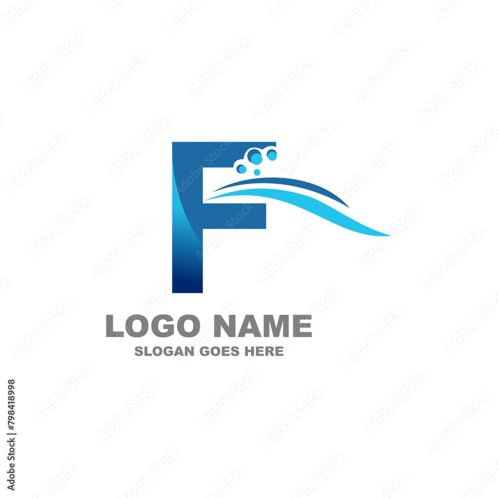 Fototapeta premium Water wave letter F logo template vector illustration
