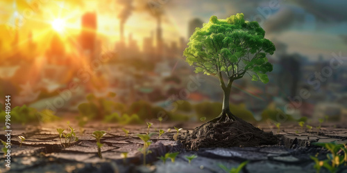 Solitary Tree Symbolizing Hope in Urban Desertification