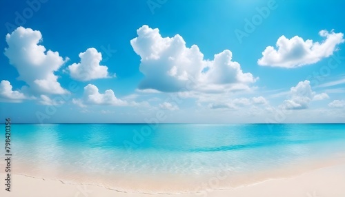 Ocean Beach Panorama Digital Painting Cloudy Sky Beautiful Nature Summer Background Design