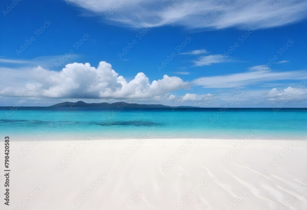 Obraz premium Ocean Beach Panorama Digital Painting Cloudy Sky Beautiful Nature Summer Background Design