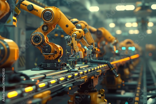 Illustrate the smart factory robots using a mix of CG 3D rendering and pixel art techniques Show the mechanical intricacies in a futuristic and visually captivating way © nattapon