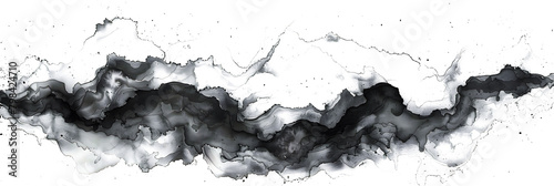 Black and white marble watercolor paint on transparent background.