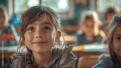 Elementary school students in the classroom, portrait photos