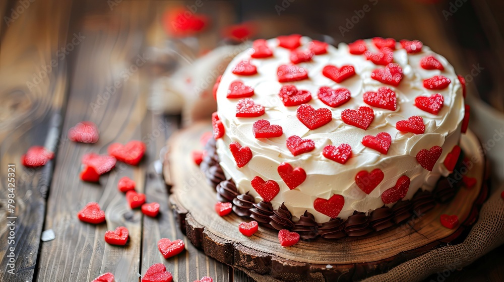Celebrate special occasions like St Valentine s Day Mother s Day or birthdays with a heart shaped cake adorned with sweet sugar hearts displayed beautifully on a rustic wooden table