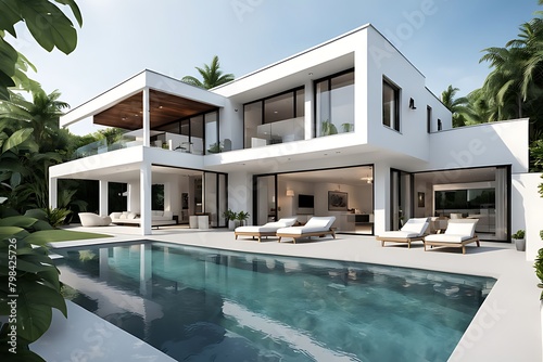 Design house modern villa with open plan living and private bedroom wing large terrace with privacy  © Land Stock