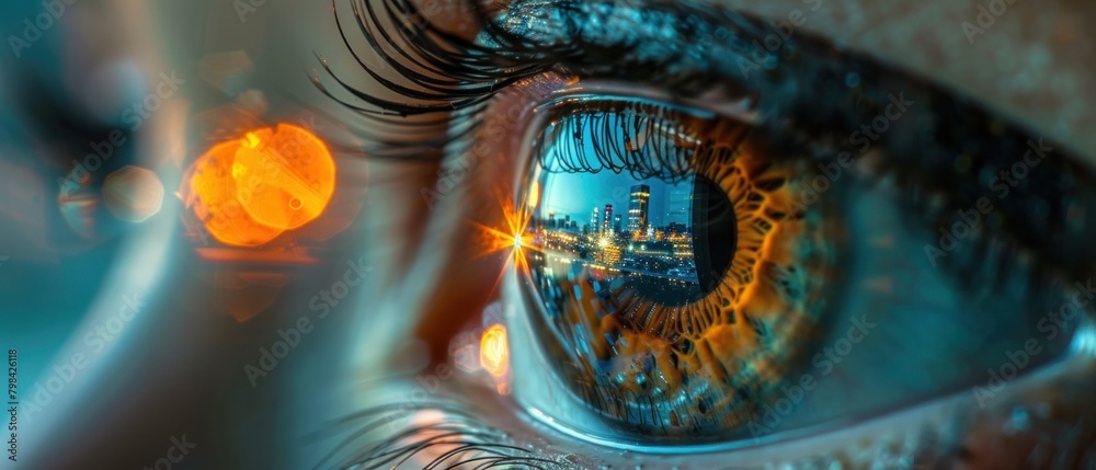 The gleam of opportunity in an investor's eye, mirrored by the gleam The gleam of opportunity in an investor's eye, mirrored by the gleam
