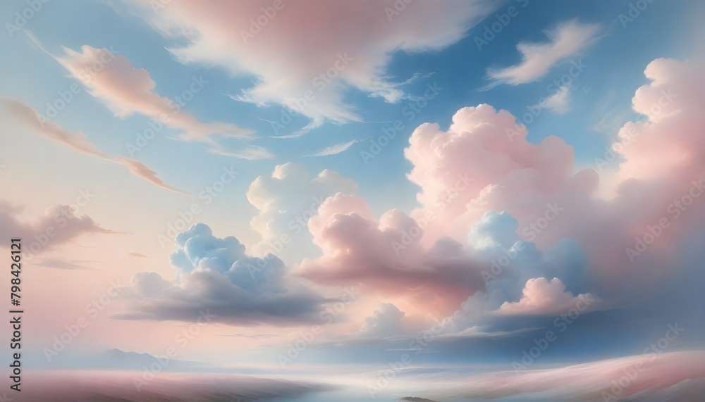 Obraz premium Pastel Cloudscape Digital Painting Sky Illustration Heaven Background Graphic Nature Design