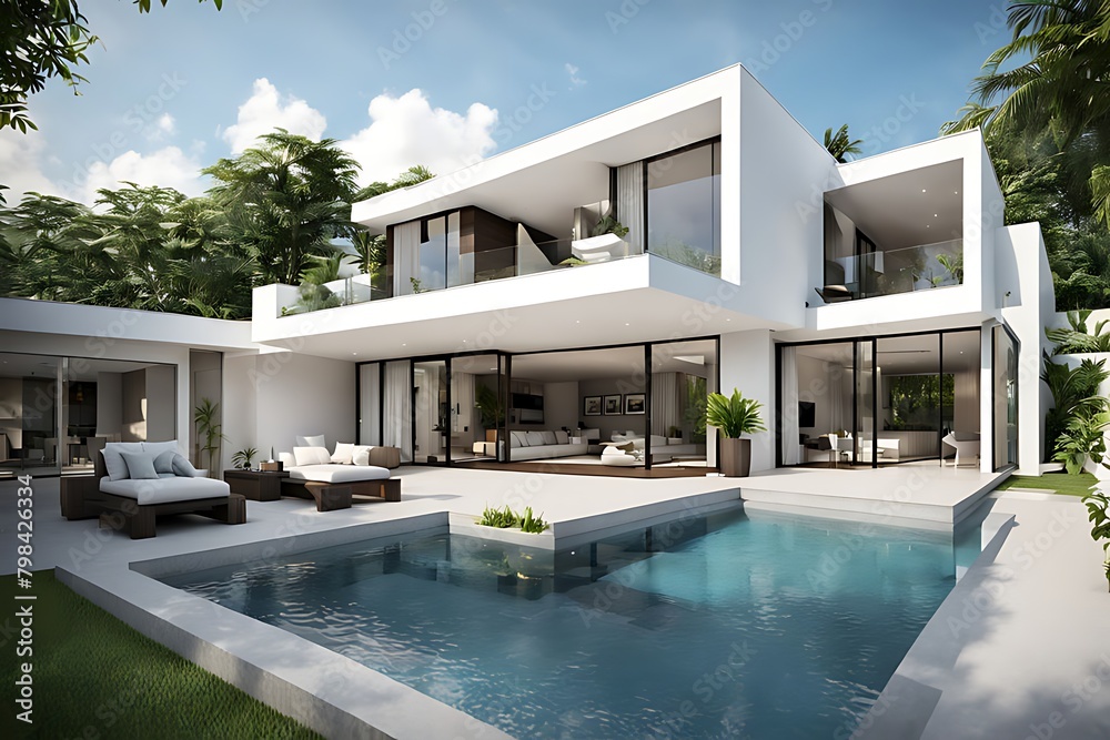 Design house modern villa with open plan living and private bedroom wing large terrace with privacy
