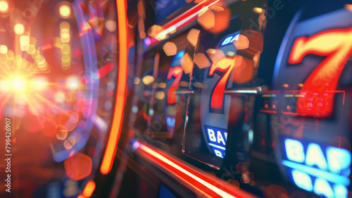 Conceptual photo of casino slot machines lighting up with luck and excitement © Poramet