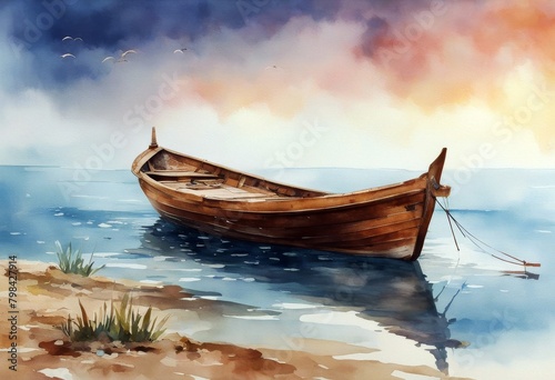 'boat watercolor sailboat sea landscape painting vignetting'