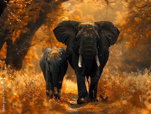Radiant African Elephant Pair in Golden Hour
