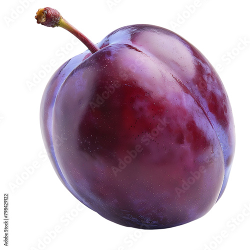  A whole, ripe plum with a glossy, purple surface, transparent background, PNG Cutout