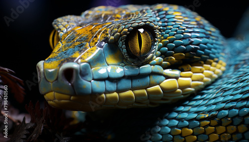 Spooky viper in nature, close up, dangerous and yellow 