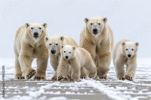 Polar Bear ,Ursus maritimus, family of polar bears navigating the icy Arctic landscape, Polar bear Ursus maritimus walking in the corner,portrait of large white bear on ice