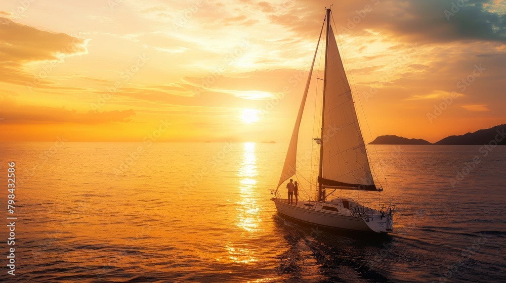 Sailboat Sailing at Sunset in Calm Waters