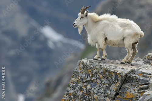 A pair of mountain goats stand proudly  high in the rocky mountains   Single mountain goat standing A curious mountain goat perched on a rocky ledge  its sure footedness and adaptability evident