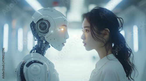 human and an AI robot confront each other, their desires for autonomy clash photo