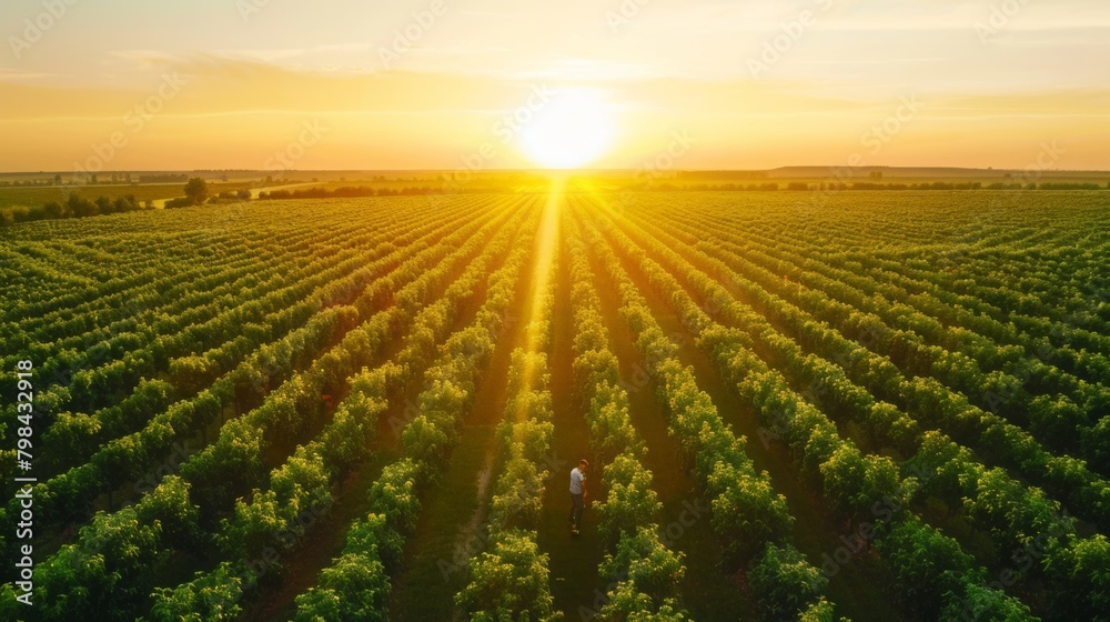 Aerial View of a Large Apple Orchard at Sunset Aerial View of a Large Apple Orchard at Sunset