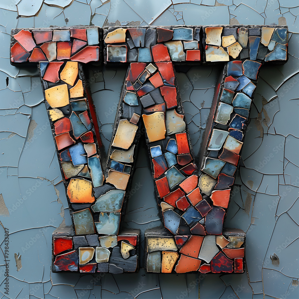 contemporary tactile mosaic made of uneven shapes and sizes of broken ...