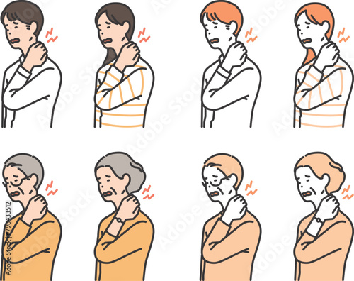 people suffering from neck muscle pain illustration © 정의 장