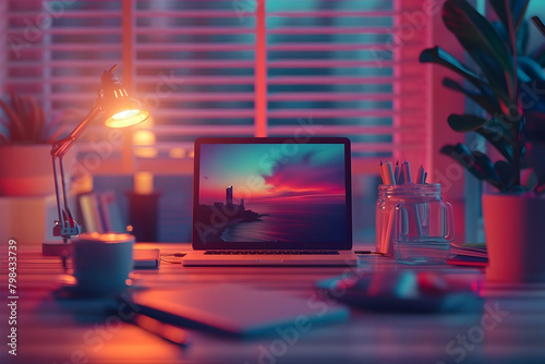 Curated Workspace Embracing Sunset Ambiance for Productive and Focused Workday © lertsakwiman