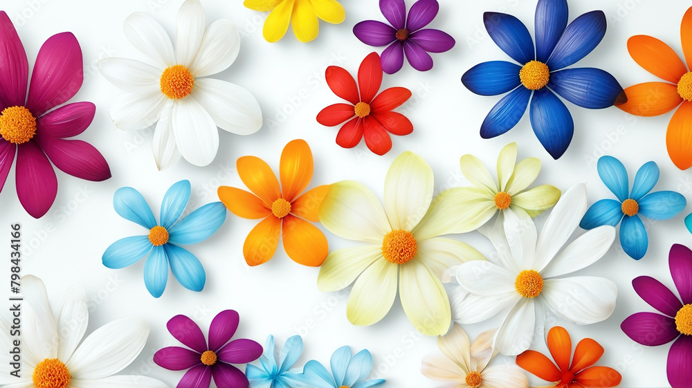 Colorful flowers on white background 