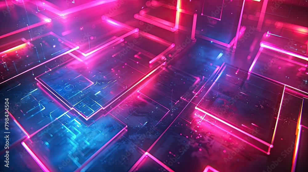 A colorful, neon background with a grid of squares and rectangles A colorful, neon background with a grid of squares and rectangles