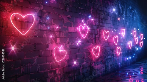A wall covered in neon lights with many hearts on it