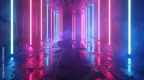A neon lighted tunnel with a blue and pink glow © rizkan