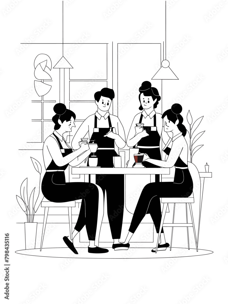 chefs in cafe, vector illustration chefs in cafe, vector illustration