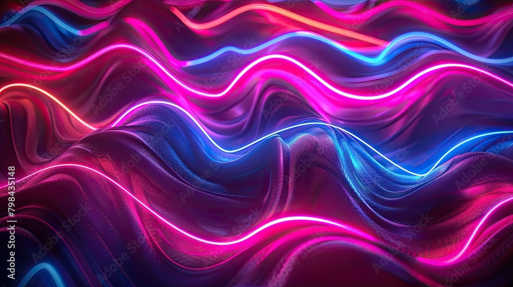 A colorful, neon-lit wave pattern with a purple and blue hue A colorful, neon-lit wave pattern with a purple and blue hue