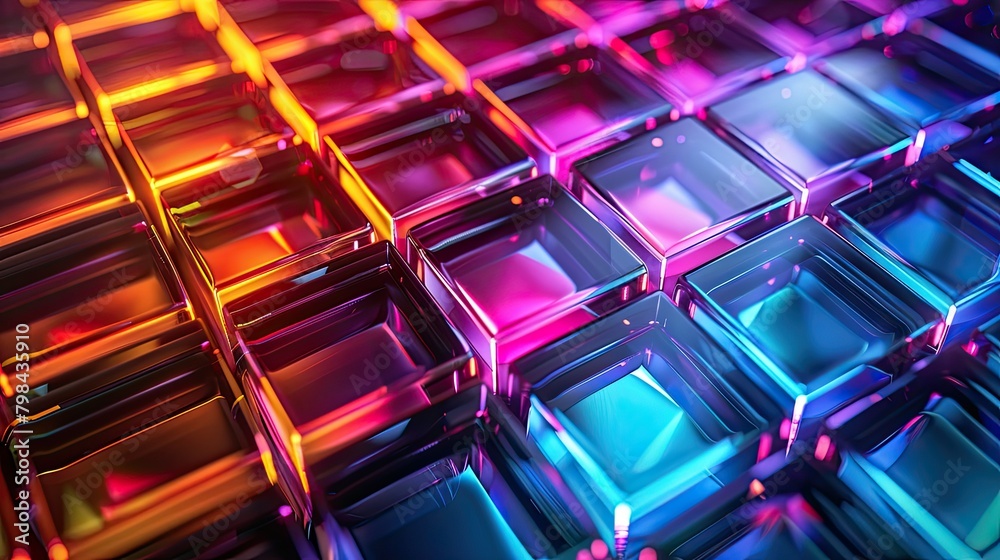 A colorful image of a pattern of squares made of glass A colorful image of a pattern of squares made of glass