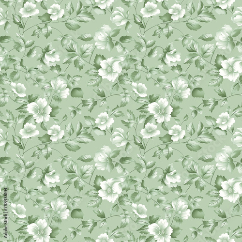 Floral green color, form natural, seamless fabric pattern.