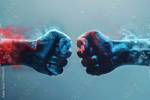 Fists Colliding Amid Hostility Transforming into Cooperative Dialogue and Shared Objectives on Isolated Cinematic 3D Background photo