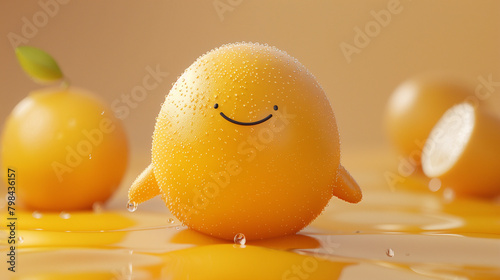 a yellow lemon with a smiley face