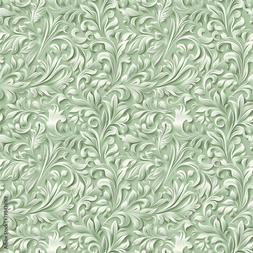 Wallpaper Mural Floral green color, form natural, seamless fabric pattern. Torontodigital.ca