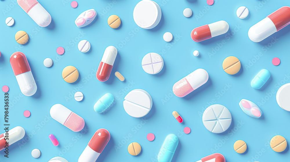 Pharmaceutical-themed Background with Tablets and Capsules Pharmaceutical-themed Background with Tablets and Capsules