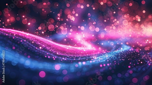 A colorful, swirling pattern of pink and blue dots