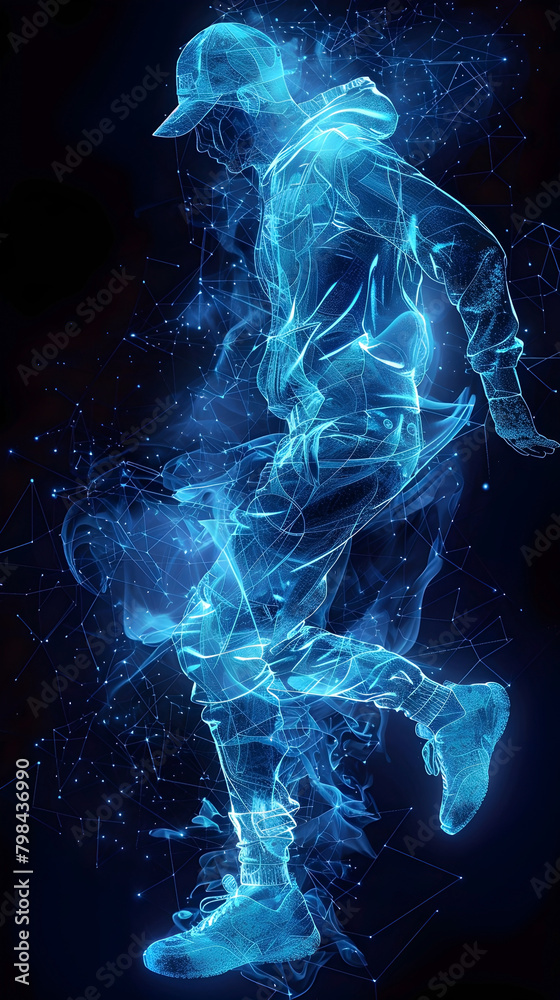 Obraz premium Futuristic Wireframe Hologram Projections for Dynamic Sports Events with Cinematic and Aesthetics