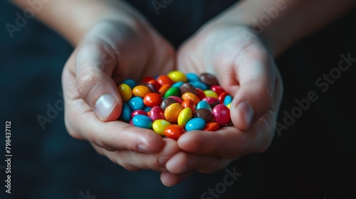 hand holding Candy on black background