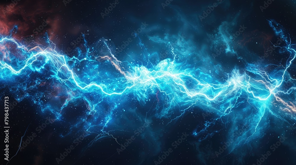 A blue and red electric line with a lot of blue sparks