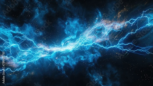A blue and white space with a blue line of lightning